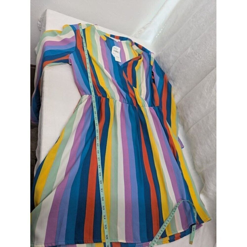 All in Favor women's size XL colorful striped mini dress, long sleeve, v neck C7 - Picture 10 of 12